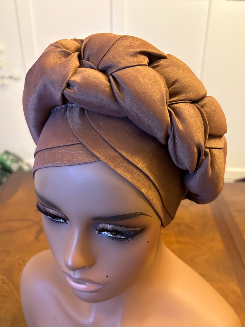 Satin Braided Turban Headwrap in Copper